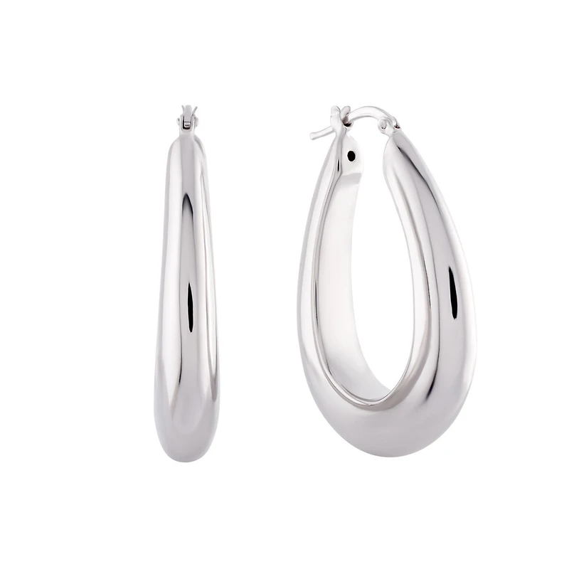 Boucles d’Oreilles Anneaux Goutte en Argent Sterling avec Fini Rhodium | Doucet Latendresse
