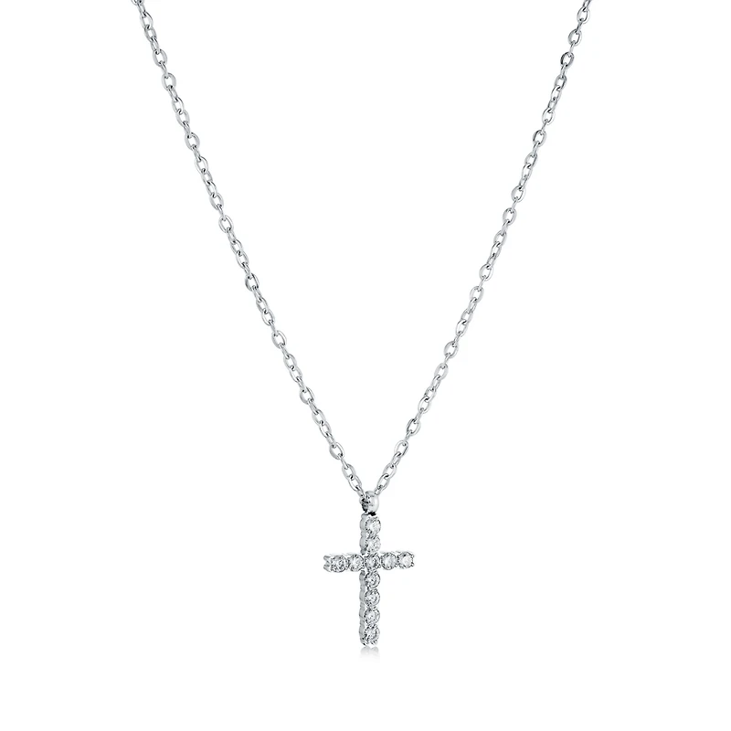 Collier Pendentif Croix en Acier Inoxydable avec Zircon Cubique – 16