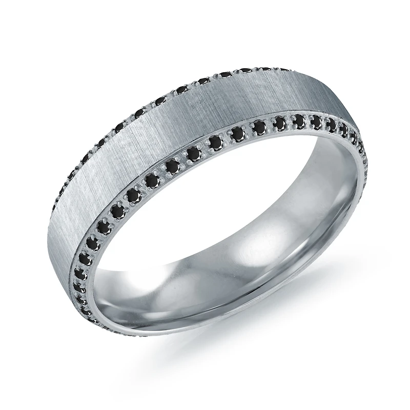 Bague en Acier Inoxydable avec Zircon Cubique Noir – 6mm. Color: gris | Doucet Latendresse