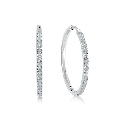 Stainless Steel Hoop Earrings with Cubic Zirconia – 29.5mm. Color: gray | Doucet Latendresse