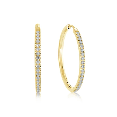 Gold Tone Stainless Steel Hoop Earrings with Cubic Zirconia – 29.5mm. Color: yellow | Doucet Latendresse