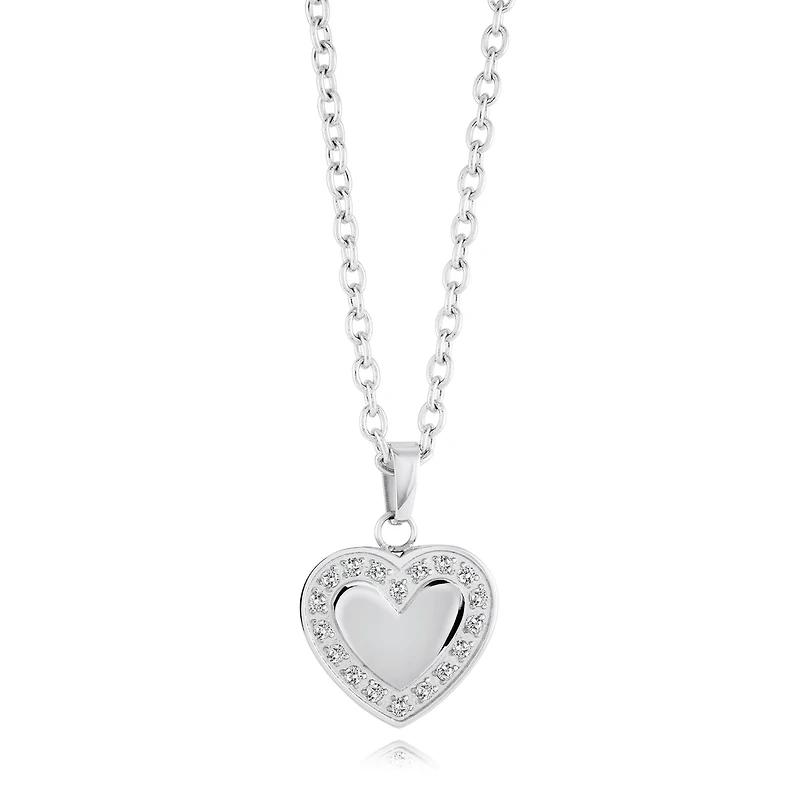 Collier Pendentif Cœur en Acier Inoxydable avec Zircon Cubique – 18