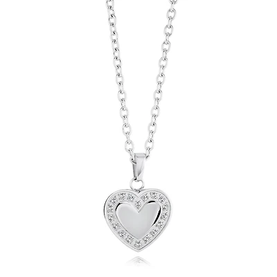 Collier Pendentif Cœur en Acier Inoxydable avec Zircon Cubique – 18