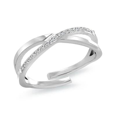 Bague Croisée en Acier Inoxydable avec Zircon Cubique. Color: gris | Doucet Latendresse