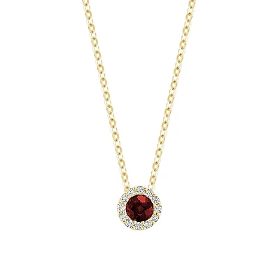 Collier Pendentif Halo en Or 10K avec Rubis et Diamants. Color: jaune | Doucet Latendresse