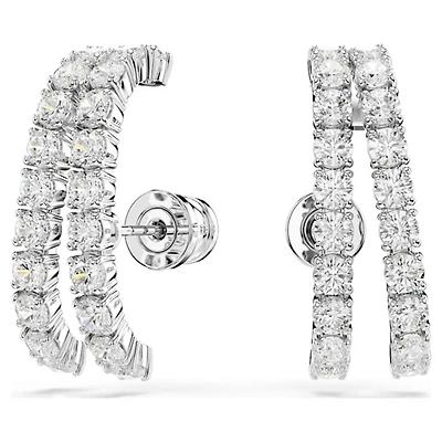 Boucles d’Oreilles Anneaux à Deux Rangées de Cristaux Plaquées Rhodium. Color: blanc | Doucet Latendresse
