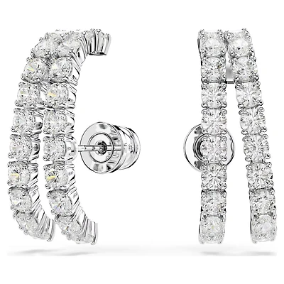 Manchettes d’Oreilles Matrix en Métal Rhodié avec Cristaux Swarovski - 2.3 x 0.8 cm. Color: blanc | Doucet Latendresse