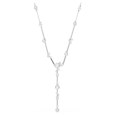 Constella Rhodium Plated Y-Necklace with Crystals and Pearls – 38 to 48 cm. Color: white | Doucet Latendresse