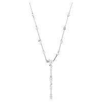 Collier en Y Constella en Métal Rhodié avec Perles et Cristaux Swarovski - 38 - 48 cm. Color: blanc | Doucet Latendresse