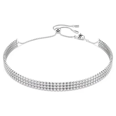 Rhodium Plated Pavé Crystal Choker Necklace – 30 to 42.5 cm. Color: white | Doucet Latendresse
