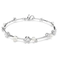 Bracelet Constella en Métal Rhodié avec Perles et Cristaux Swarovski - 20cm. Color: blanc | Doucet Latendresse