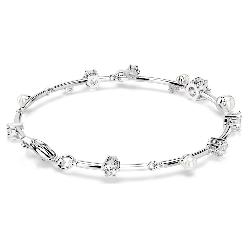 Bracelet Constella en Métal Rhodié avec Perles et Cristaux Swarovski - 20cm. Color: blanc | Doucet Latendresse