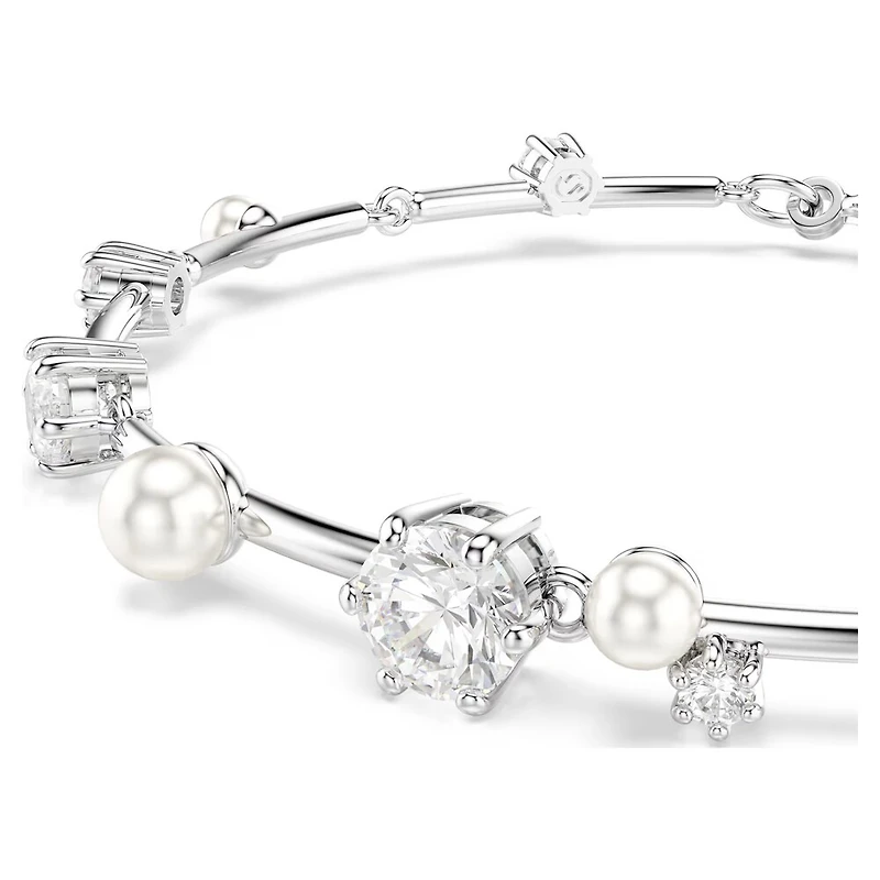 Bracelet Constella en Métal Rhodié avec Perles et Cristaux Swarovski - 20cm. Color: blanc | Doucet Latendresse
