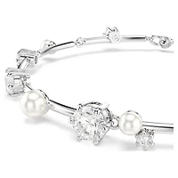 Bracelet Constella en Métal Rhodié avec Perles et Cristaux Swarovski - 20cm. Color: blanc | Doucet Latendresse