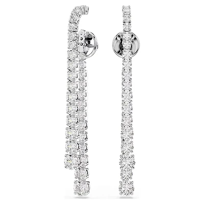 Rhodium Plated Long Crystal Linear Drop Earrings. Color: white | Doucet Latendresse