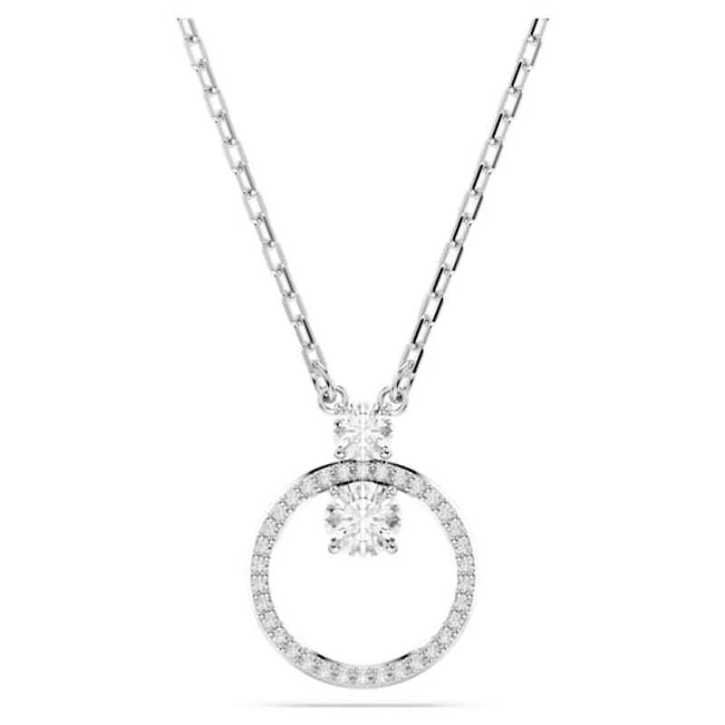 Collier Constella avec Pendentif Cercle et Goutte en Cristaux, Plaqué Rhodium – 38 à 45 cm. Color: blanc | Doucet Latendresse