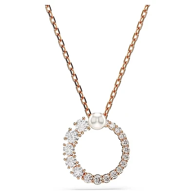 Matrix Necklace in Rose Gold Plated Metal with Pearl and Swarovski Crystals - 38 - 45 cm. Color: pink | Doucet Latendresse