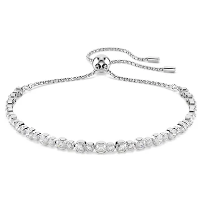 Rhodium Plated Crystal Tennis Bracelet – Adjustable. Color: white | Doucet Latendresse