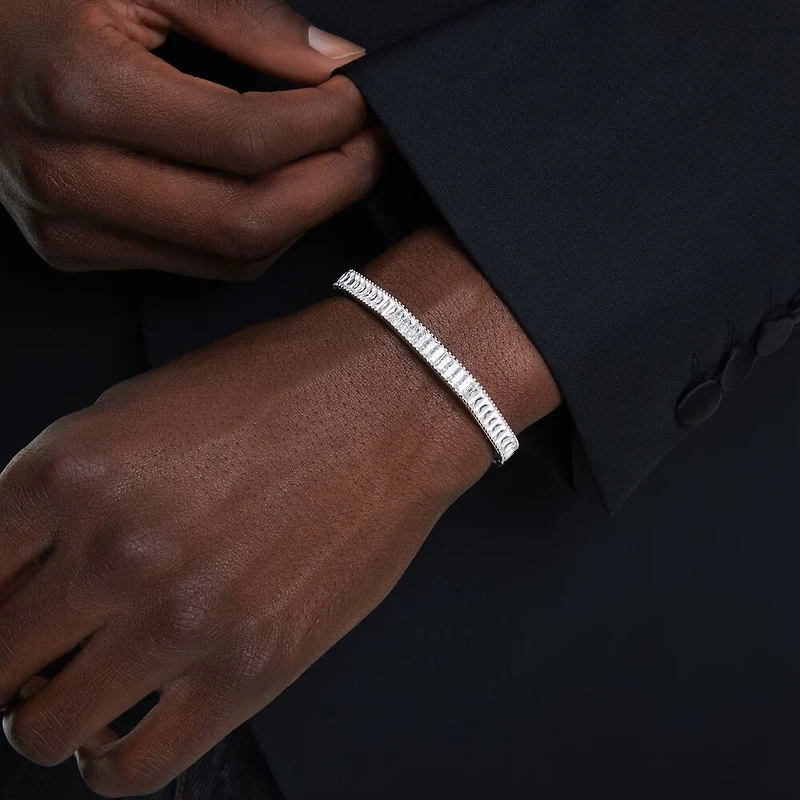 Bracelet-jonc Matrix en Métal Rhodié avec Cristaux Swarovski - 17cm. Color: blanc | Doucet Latendresse