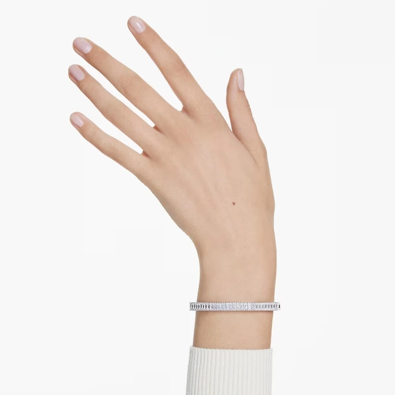 Bracelet-jonc Matrix en Métal Rhodié avec Cristaux Swarovski - 17cm. Color: blanc | Doucet Latendresse