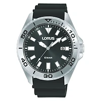 Montre Style Plongeur Lorus avec Bracelet en Silicone Noir – 44mm, Résistante à l’Eau 100M | Doucet Latendresse