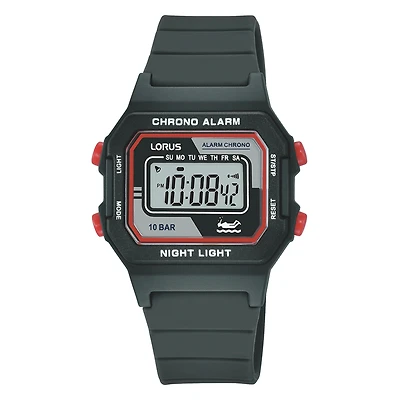 Lorus Digital Chrono Alarm Watch – 31mm, Black Resin, 100M Water Resistant | Doucet Latendresse