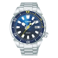 Montre Style Plongeur Lorus à Cadran Bleu avec Bracelet en Acier Inoxydable – 41mm, Résistante à l’Eau 100M | Doucet Latendresse