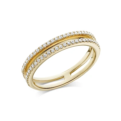 Bague d’Anniversaire à Deux Rangées en Or Jaune 14K Sertie de Diamants. Color: jaune | Doucet Latendresse