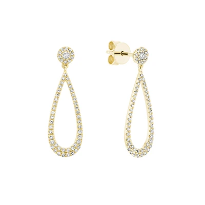 Boucles d’Oreilles Pendantes Goutte en Or Jaune 14K Serties de Diamants. Color: jaune | Doucet Latendresse
