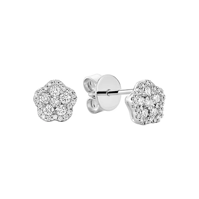 Boucles d’Oreilles Fixes en Or Blanc 10K avec Diamants – Motif Floral en Pavé. Color: blanc | Doucet Latendresse