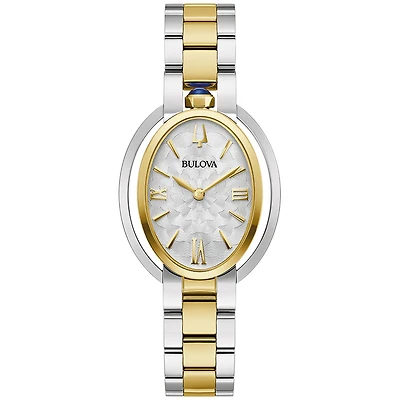 Montre Ovale Bulova en Acier Inoxydable Deux Tons – Cadran Argenté 28,8 mm | Doucet Latendresse