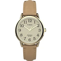 Timex Gold Tone Watch with Beige Leather Strap – 30mm Cream Dial | Doucet Latendresse