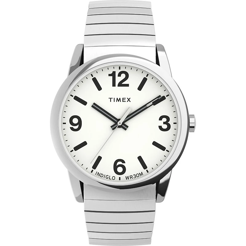 Montre Timex Easy Reader – 35mm, Cadran Blanc, Bracelet Extensible Argenté | Doucet Latendresse