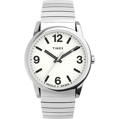 Timex Easy Reader Watch – 35mm White Dial, Silver-Tone Expansion Band | Doucet Latendresse