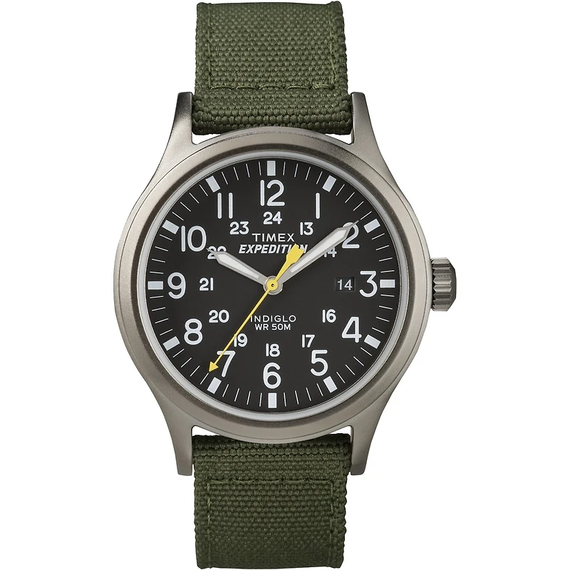 Timex Expedition Scout Watch – 40mm Black Dial, Green Fabric Strap | Doucet Latendresse