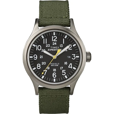 Timex Expedition Scout Watch – 40mm Black Dial, Green Fabric Strap | Doucet Latendresse