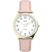 Montre Timex Easy Reader – 34mm, Cadran Blanc, Bracelet en Cuir Rose | Doucet Latendresse