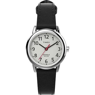 Timex Easy Reader Watch – 25mm White Dial, Black Leather Strap | Doucet Latendresse
