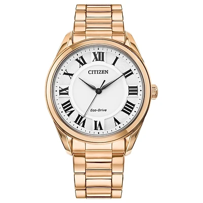 Montre Citizen Eco-Drive en Acier Inoxydable Ton Or Rose – Chiffres Romains, 30mm | Doucet Latendresse