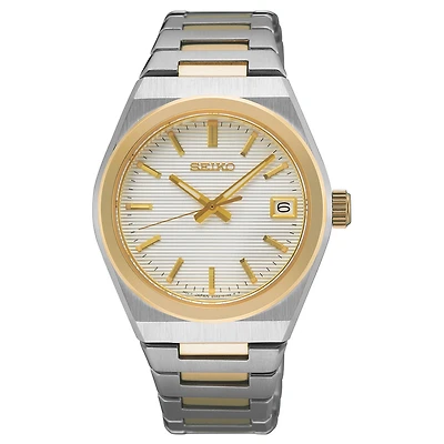 Montre 2 Tons en Acier Inoxydable Seiko avec Cadran Blanc Texturé – 40mm | Doucet Latendresse