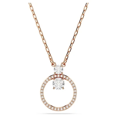 Swarovski Rose Gold Tone Round Crystal Pendant Necklace – 38-45cm. Color: pink | Doucet Latendresse