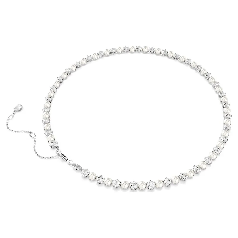 Collier Tennis Matrix en Métal Rhodié avec Perles et Cristaux Swarovski - 44cm. Color: blanc | Doucet Latendresse