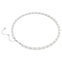 Collier Tennis Matrix en Métal Rhodié avec Perles et Cristaux Swarovski - 44cm. Color: blanc | Doucet Latendresse