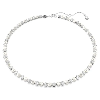 Collier Tennis Matrix en Métal Rhodié avec Perles et Cristaux Swarovski - 44cm. Color: blanc | Doucet Latendresse