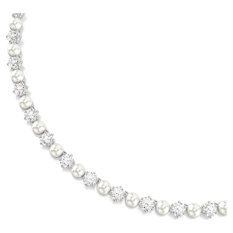 Collier Tennis Matrix en Métal Rhodié avec Perles et Cristaux Swarovski - 44cm. Color: blanc | Doucet Latendresse