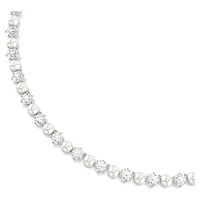 Collier Tennis Matrix en Métal Rhodié avec Perles et Cristaux Swarovski - 44cm. Color: blanc | Doucet Latendresse