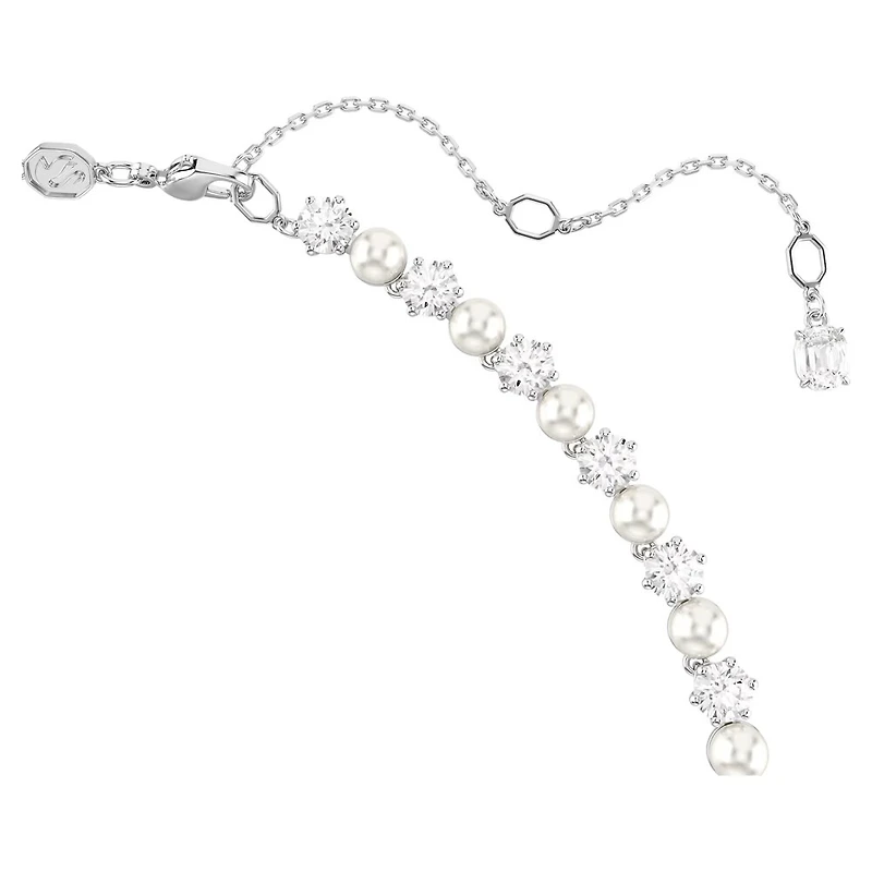 Collier Tennis Matrix en Métal Rhodié avec Perles et Cristaux Swarovski - 44cm. Color: blanc | Doucet Latendresse