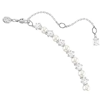 Collier Tennis Matrix en Métal Rhodié avec Perles et Cristaux Swarovski - 44cm. Color: blanc | Doucet Latendresse