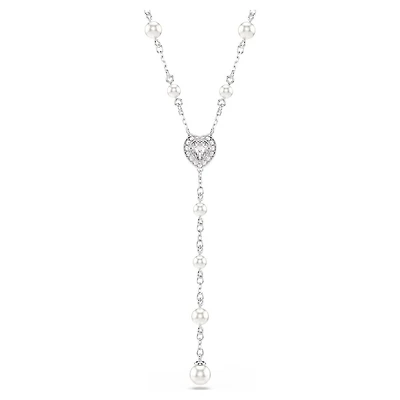 Ariana Grande x Swarovski Y necklace in Rhodium-Plated Metal with Pearls and Swarovski Crystals - 38 - 48 cm. Color: white | Doucet Latendresse