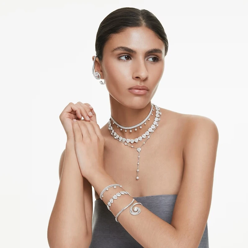 Collier en Y Ariana Grande x Swarovski en Métal Rhodié avec Perles et Cristaux Swarovski - 38 - 48 cm. Color: blanc | Doucet Latendresse